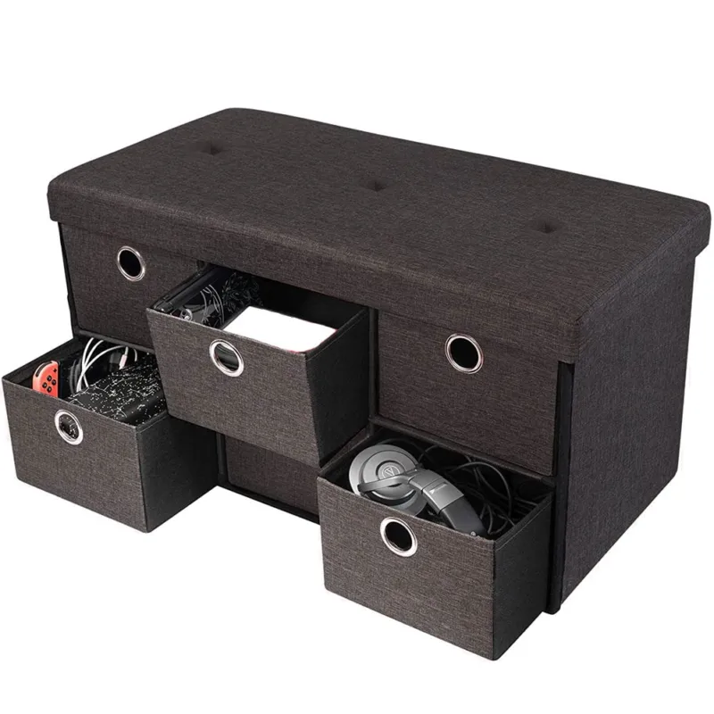 Sconto Cassapanca Contenitore Pouf Panca Sgabello Pieghevole 6 Cassetti Tessuto Marrone
