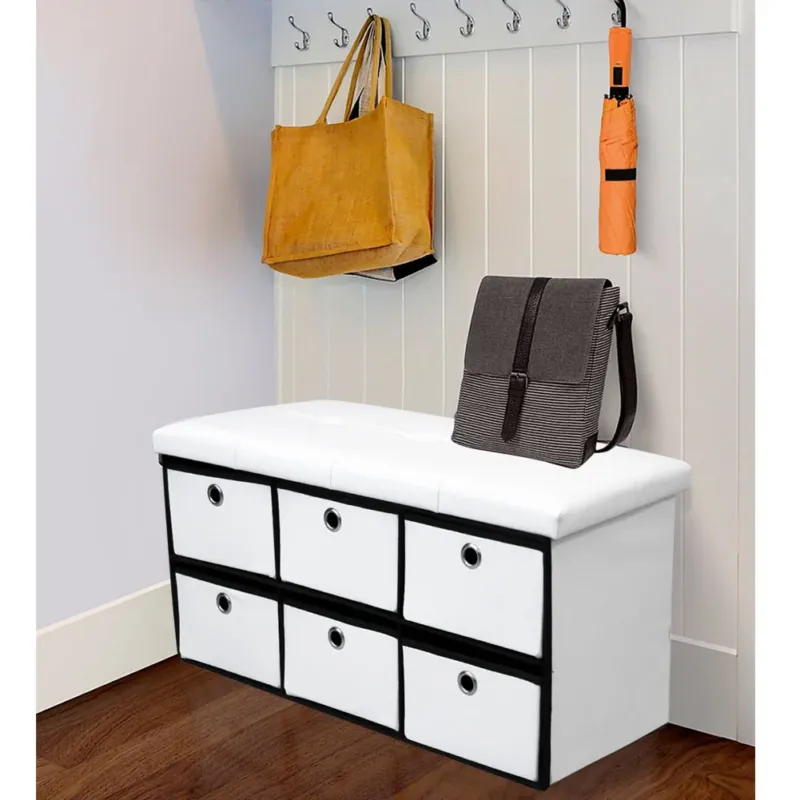 Cassapanca Contenitore Pouf Panca Sgabello Pieghevole 6 Cassetti Eco Pelle Bianc A Buon Prezzo