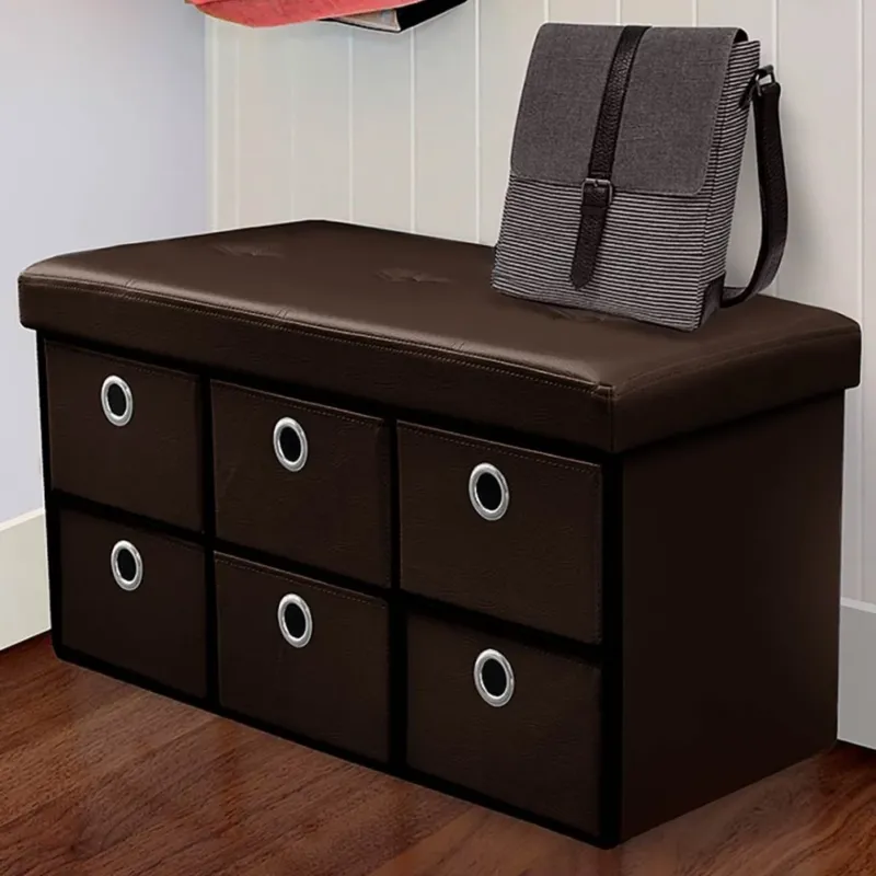 Cassapanca Contenitore Pouf Panca Sgabello Pieghevole 6 Cassetti Eco Pelle Moro Offerta Del Giorno