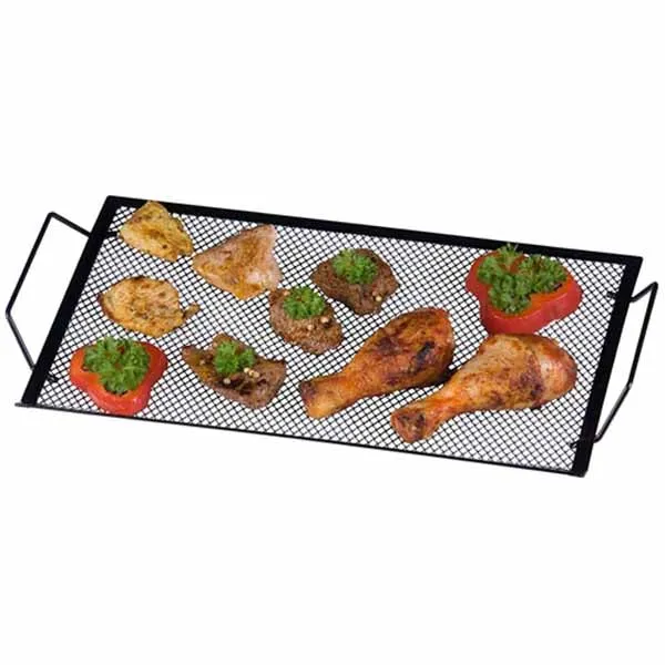 Vassoio Griglia per Barbecue 40 x 22 cm in Metallo Nero con 2 Manici Laterali Offerta Speciale