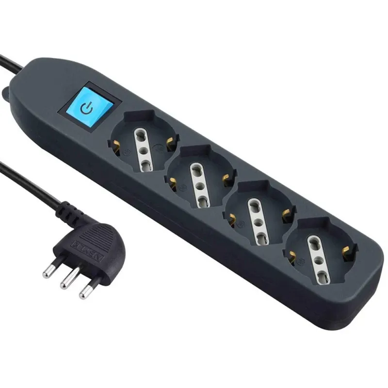 Offerta Lampo Multipresa Ciabatta Scarpetta Eelettrica 4 Prese Schuko 10/16A Italiana Nero