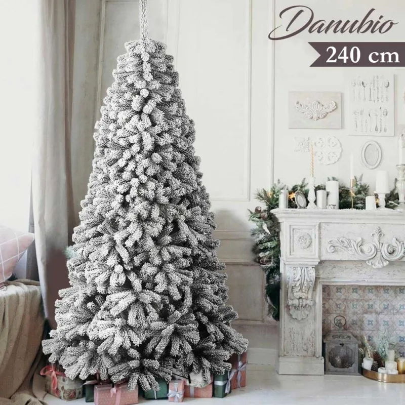 Albero Di Natale Innevato Danubio 240cm 1808 Rami Super Folto Effetto Neve Reale Promozione Esclusiva