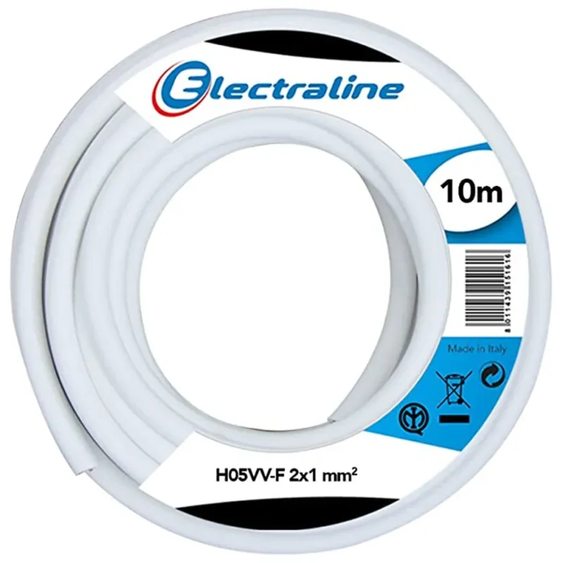 Ultimissimo Modello Cavo Elettrico Prolunga 10mt 2x1 mm H05VV-F Matassa Filo Elettrico Bianco