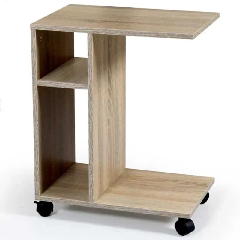 Tavolino da Caffe Porta Pc Laterale Divano Letto con Libreria e Ruote Quercia Subito Disponibile