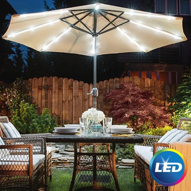 Ultima Occasione Ombrellone Giardino 3mt con Luce LED Solare Palo Centrale con Carrucola Ecru