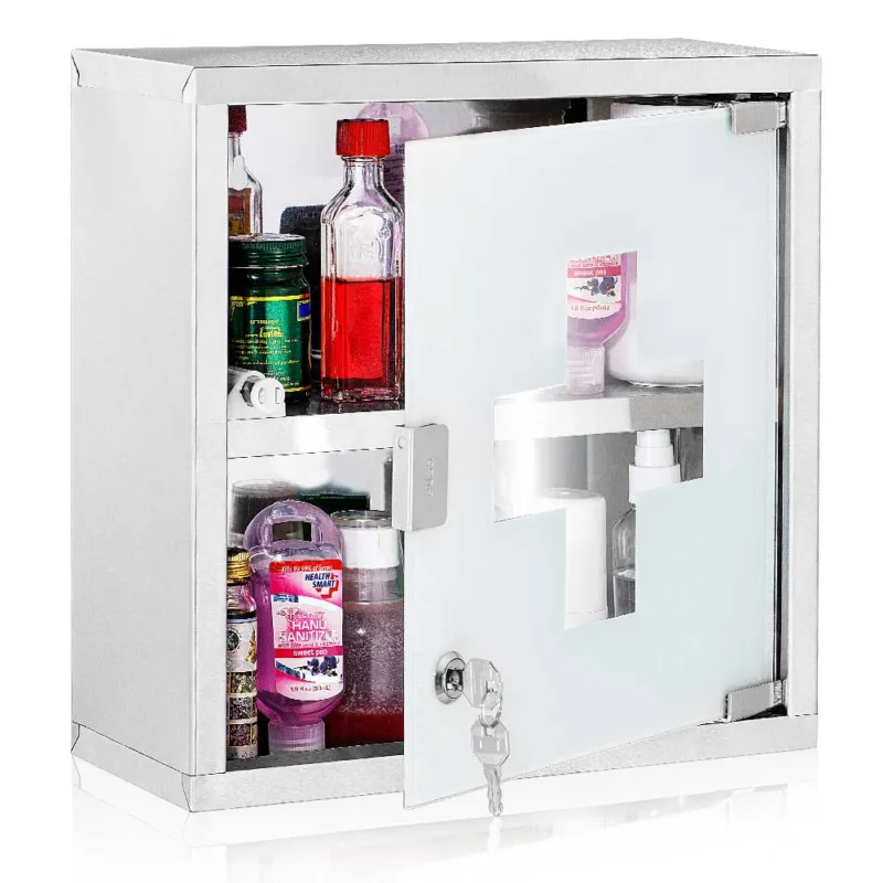 Nuova Collezione Armadietto Armadio Porta Medicinali Acciaio Inox Vetro Satinato 30x30x12 cm
