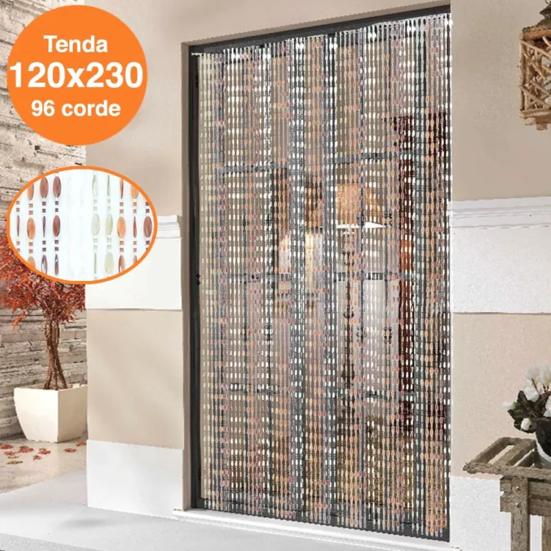 Tenda Moschiera Porta Finestra 120x230cm 96 Corde Fili Perline Colorate Miglior Prezzo