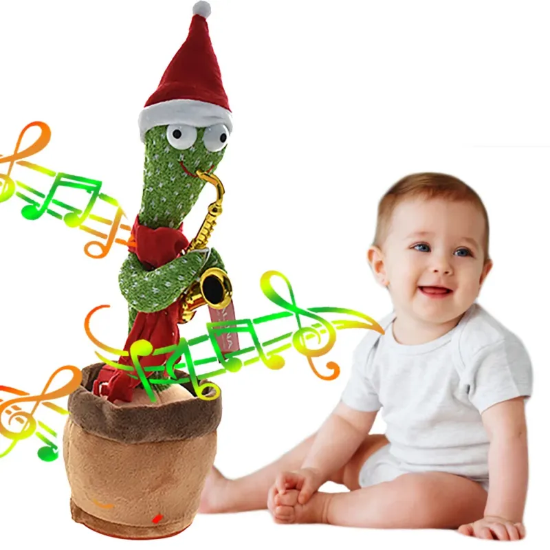 Peluche Cactus con Cappello Natalizio e Tromba Danzante Balla Musica Movimento Spedizione Espresso