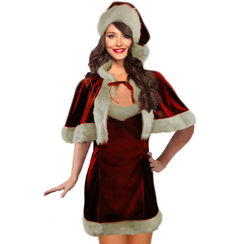 Costume Babbo Natale Donna Vestito Natalizio Sexy Natale 3 Pezzi Taglia Unica Promozione Esclusiva