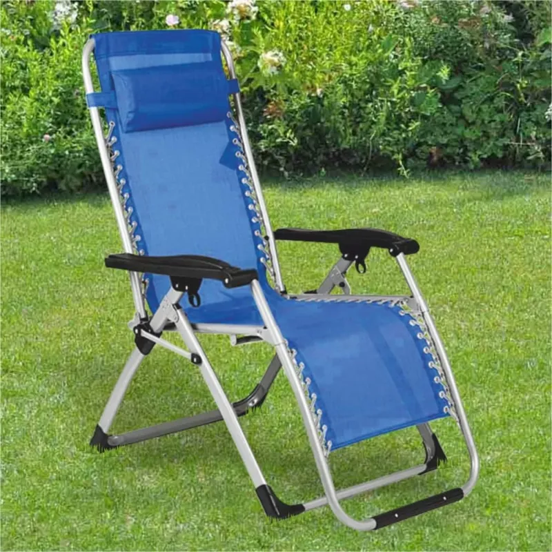 Sedia Giardino Poltrona Relax Pieghevole Big Gravita Zero Metallo Tessuto Blu Prezzo Scontato