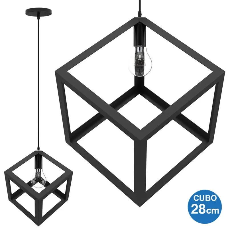 Lampadario Lampada Sospensione Cubo 28cm Design Moderno Paralume Metallo Nero Occasione