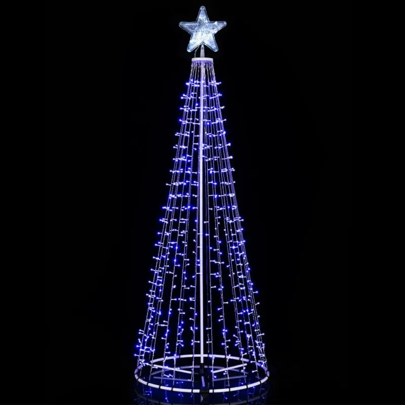 Albero Natale Luminoso 220cm 592 LED BLU 8 Giochi Luce Metallo Esterno Promo Stagionale