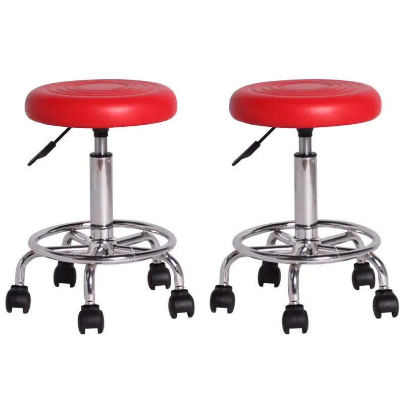 Set 2 Sgabelli Estetista Girevole Seduta Imbottita Ecopelle Salone Studio Rosso Reso Gratuito
