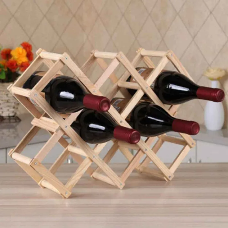Prezzo Ridotto Portabottiglie Vino in legno Naturale Pieghevole Fisarmonica 10 Bottiglie