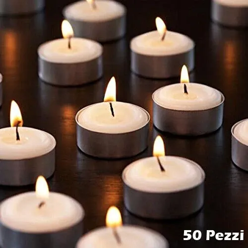 Compra Oggi Stesso Set 50 Pezzi Tealight Candele Tea-light in Cera Biancha Tonde 575GR Durata 4 Ore