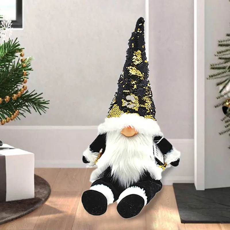 Soddisfatti O Rimborsati Gnomo Folletto di Babbo Natale Seduto Colore Nero e Oro Natalizio 22x16x64cm