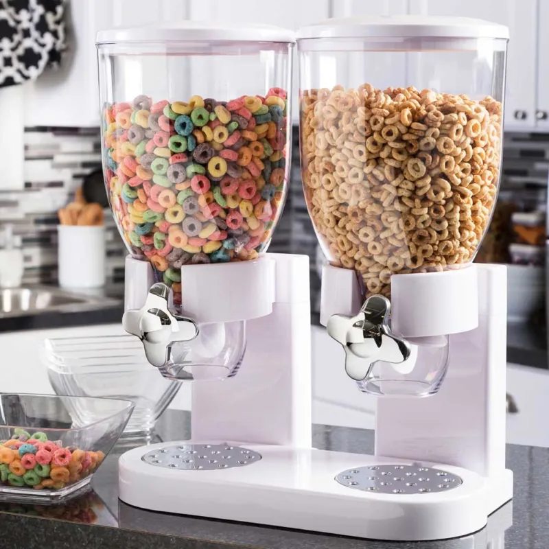 Reso Gratuito Dispenser Storage Doppio Contenitore Dosatore Distributore Cereali Pasta Bianco
