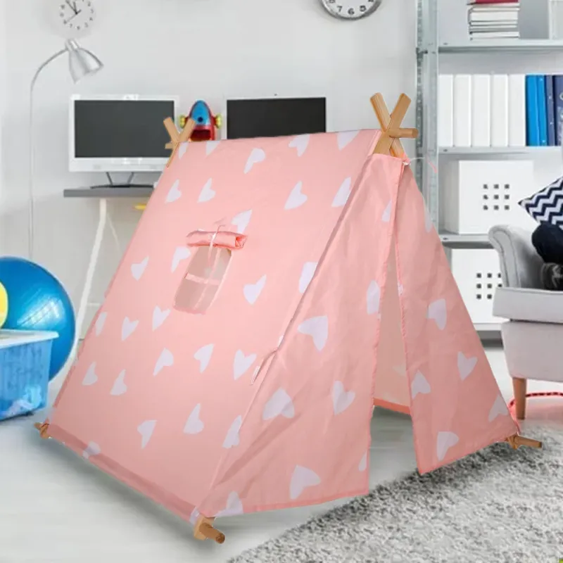 Tenda per Bambini da Gioco per Interni o Esterni Struttura in Legno Leggera Rosa Bestseller