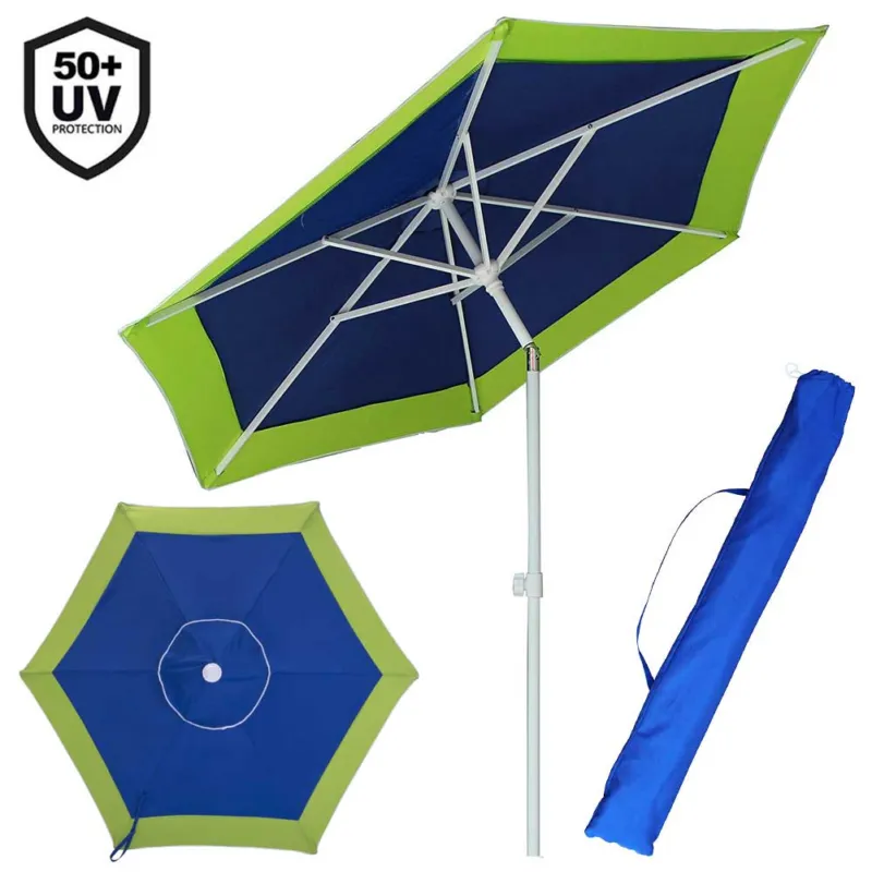 Ultime Pezzi Ombrellone Mare Spiaggia Giardino Acciaio Grande 210cm Verde Blu con Custodia