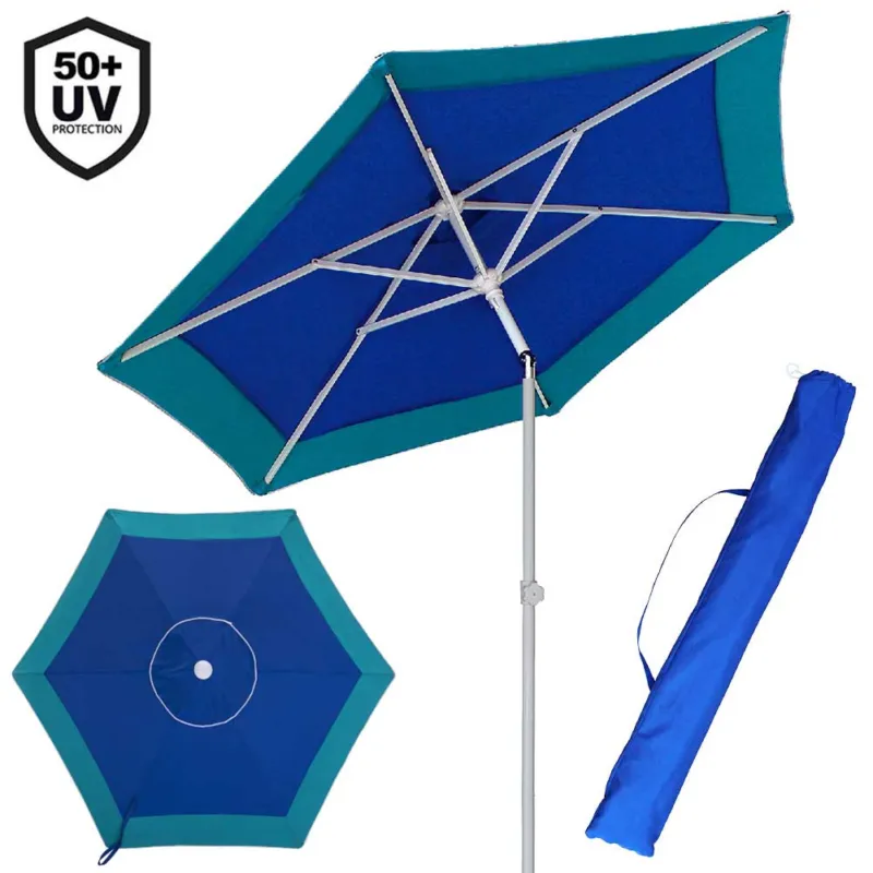 Ombrellone Mare Spiaggia Giardino Acciaio Grande 210cm Turchese Blu con Custodia Nuovo Arrivo