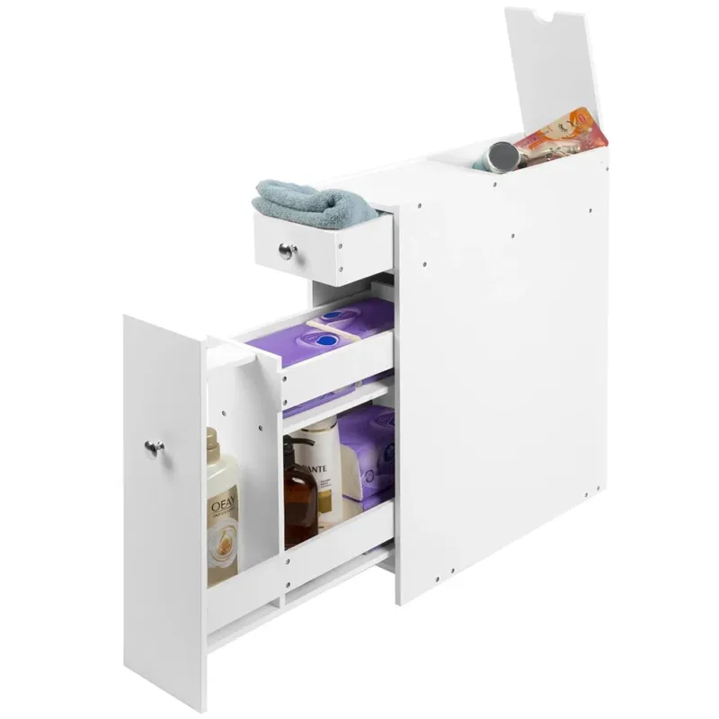 Non Perdere Mobiletto Salvaspazio Bagno Mobile in Legno MDF Bianco con Cassetti 48x16x58cm