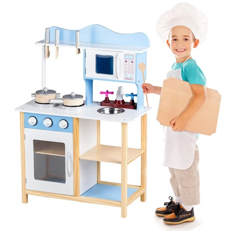 Bestseller Cucina in legno Giocattolo Bambini con Pentole e Accessori Gioco Blu 60x30x85cm