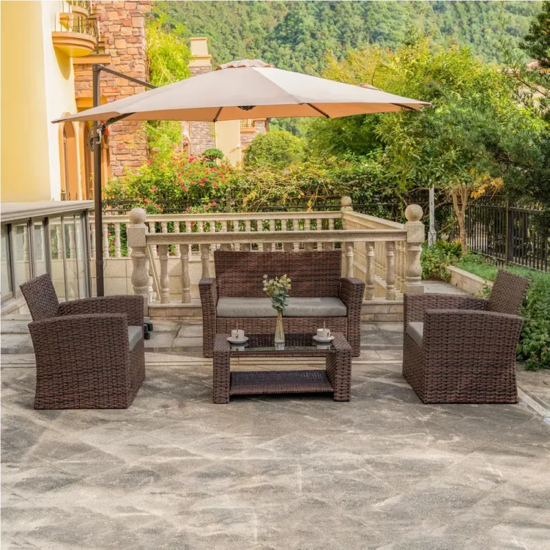 Set da Giardino Marrone con 2 Poltrone + Tavolino Rattan + Divano da Esterno Prezzo Basso