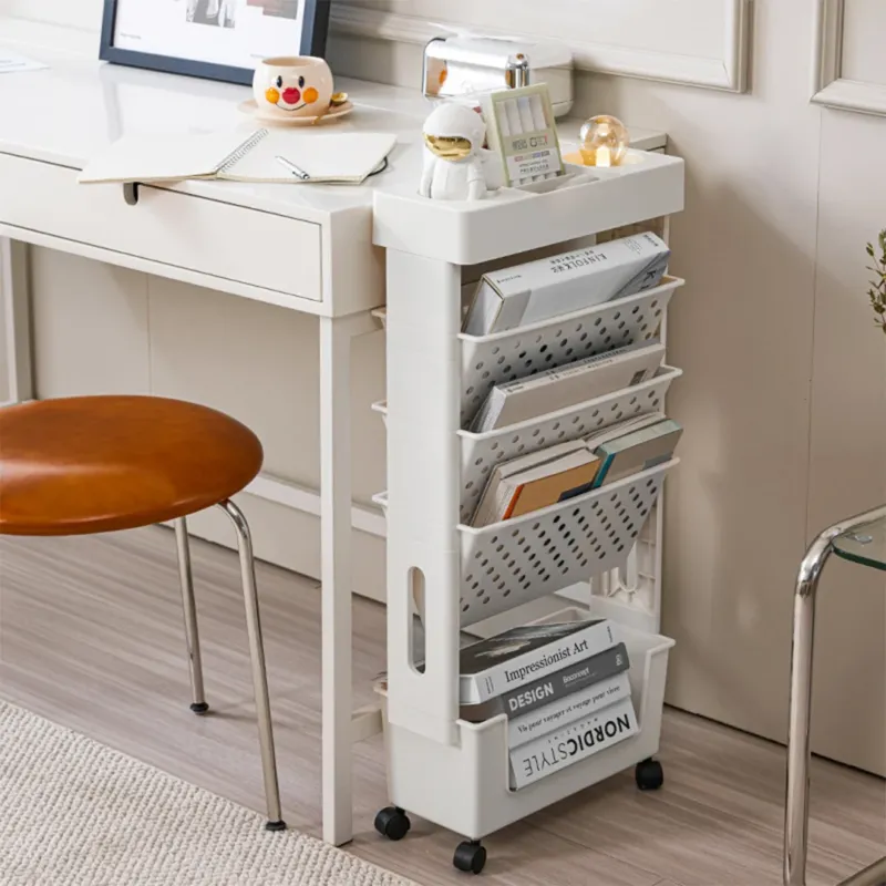 Carrello Portadocumenti 4 Ruote Scaffale Libreria Bianco Salvaspazio 5 Ripiani Must-Have