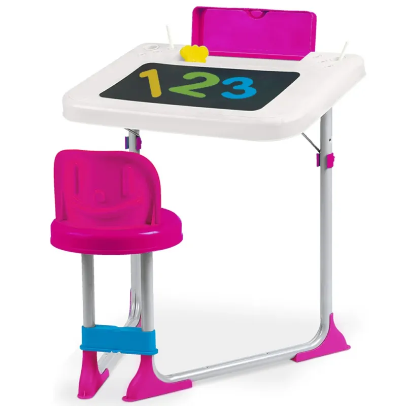 Banco Scuola 2in1 Rosa in Metallo Seggiolino e Piano Reclinabile Portaoggetti Di Tendenza