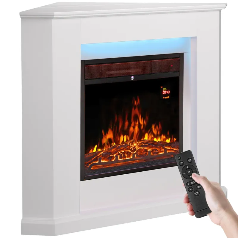 Camino Elettrico Angolare a Parete Zurigo Stufa Bianca 2000W Caminetto Led a Muro Promozione