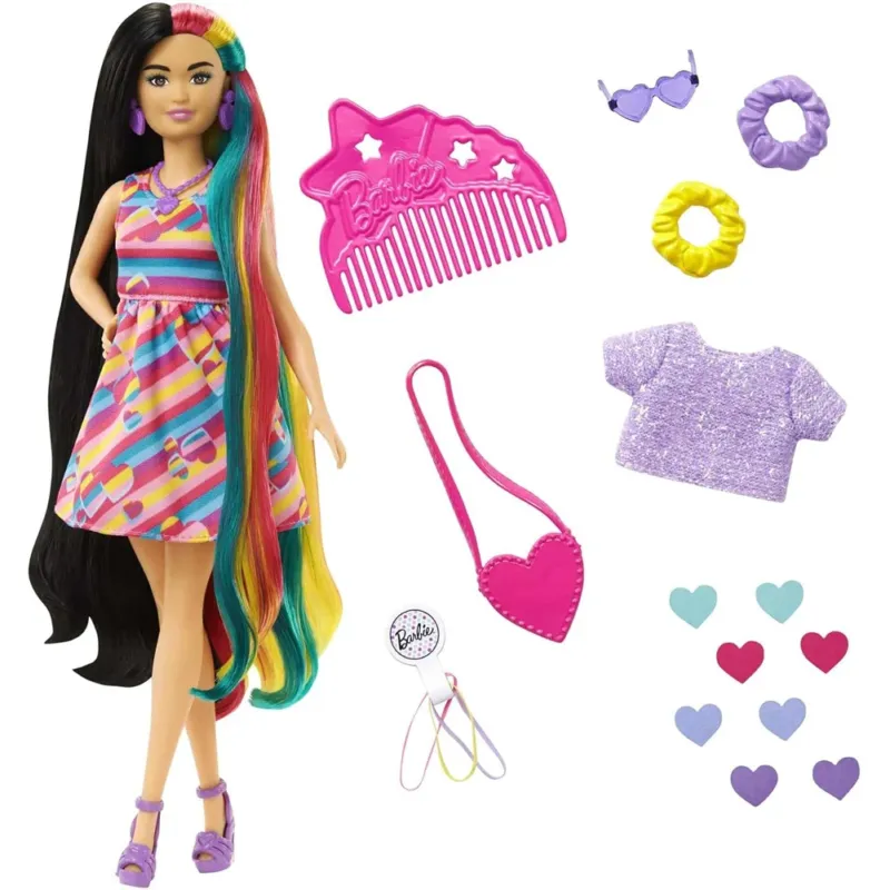 Barbie Super Chioma Bambola Petite con Abito a Cuori e 15 Accessori Idea Regalo Prezzo Scontato