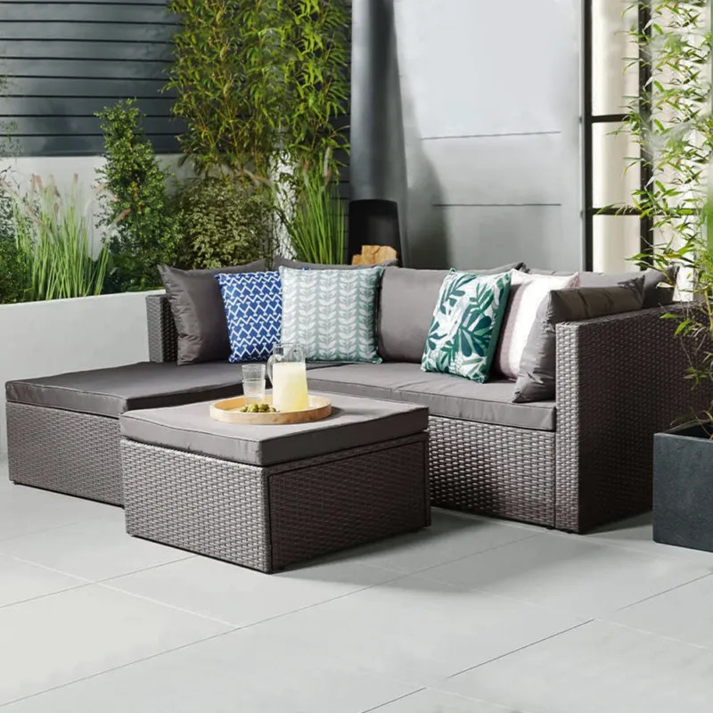 Set Salotto Divano in Polyrattan con Pouf da Esterno Giardino Grigio Scuro Compra Adesso