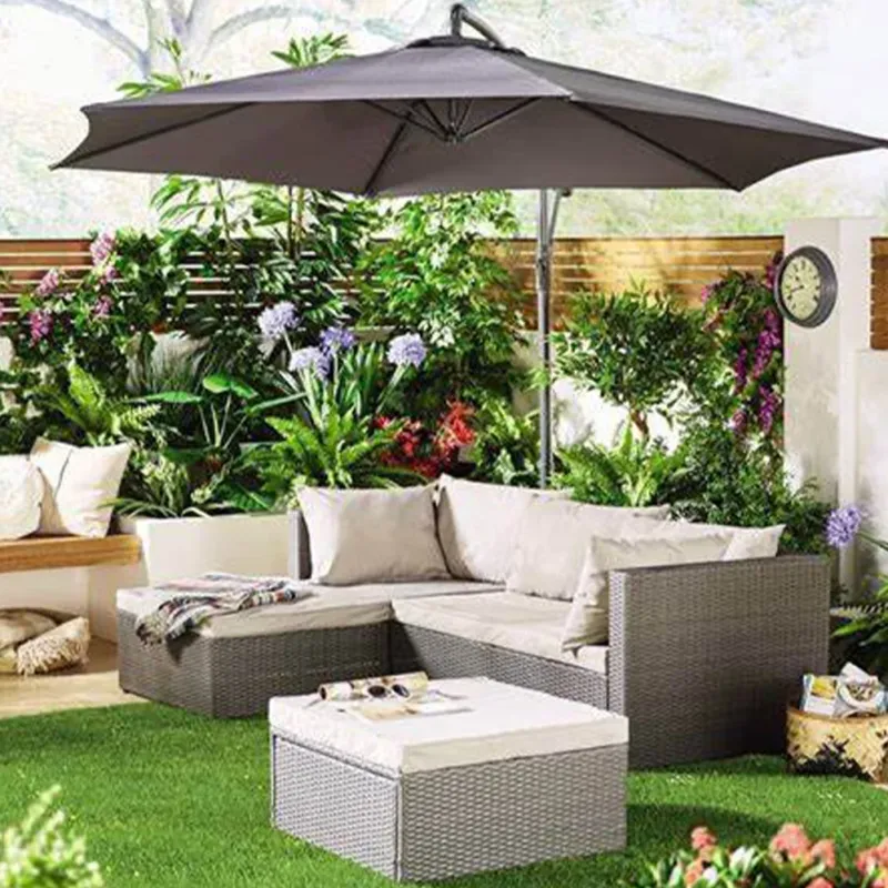 Set Salotto Divano in Polyrattan con Pouf Resistente da Esterno Giardino Beige Quantità Limitata