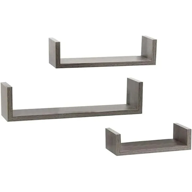 Più Venduto Set 3 Mensole da Parete Moderne Design con Bordi Mensola Scaffale Legno Olmo