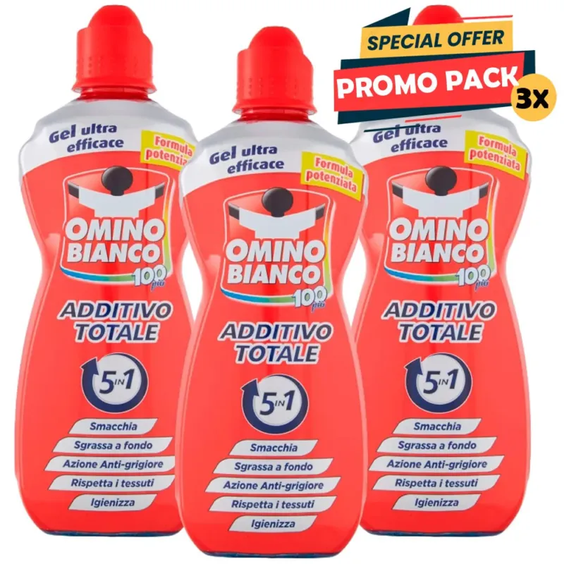Must-Have Omino Bianco Additivo Totale Gel 5 Azioni in 1 per Bucato Smacchiante 3 x 900 ml