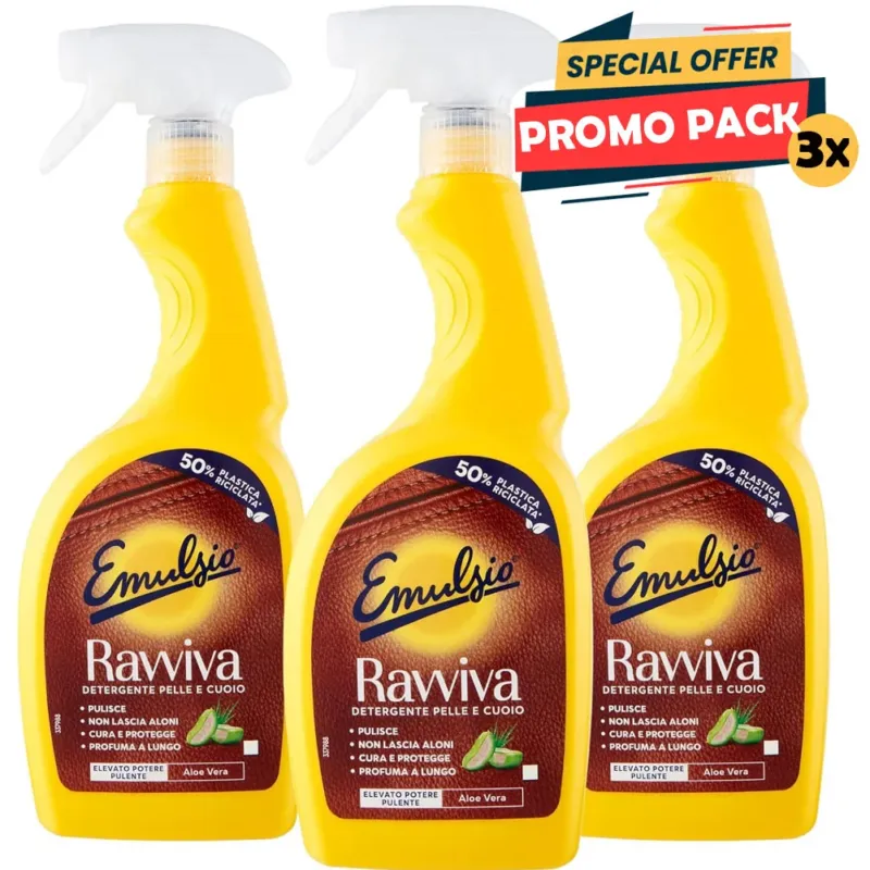Prezzo Scontato 3 x 600 ml Emulsio Ravviva Pelle e Cuoio Detergente Spray Promo Pack