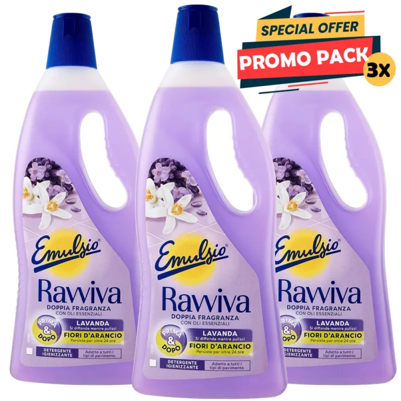 Professionale Emulsio Ravviva Doppia Fragranza Detergente Pavimenti Azione Igiene 3 x 750 ml