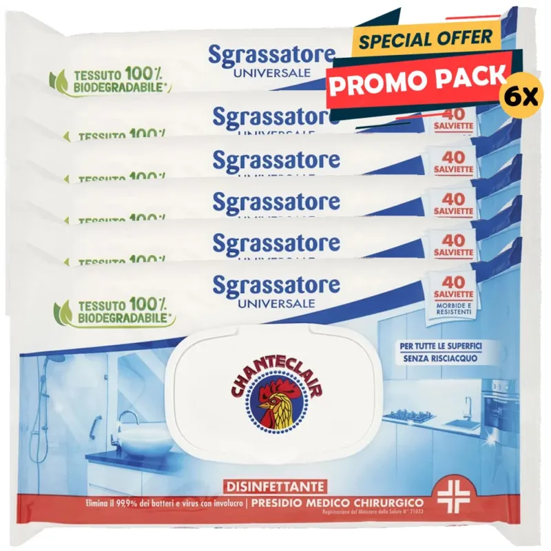 240 x Salviette Detergenti Sgrassanti Chanteclair Promo Pack 6 x 40 Pezzi Consegna Rapida