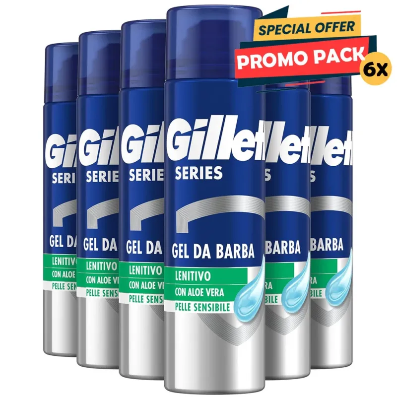 Gillette Series Gel da Barba Lenitivo Alove Vera Protezione Completa 6 x 200 ml A Buon Prezzo