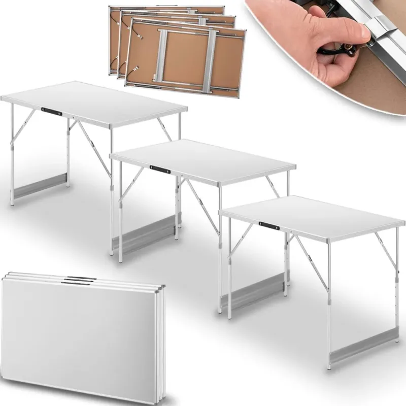 Set 3 Pezzi Tavolo Pieghevole Bianco Multifunzione per Esterni Campeggio Pic Nic Occasione Imperdibile