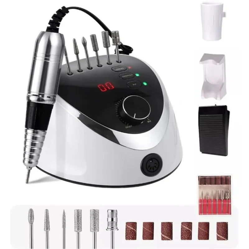Must-Have Fresa Elettrica per Unghie Bianco Manicure e Pedicure Lima con Controllo Velocità