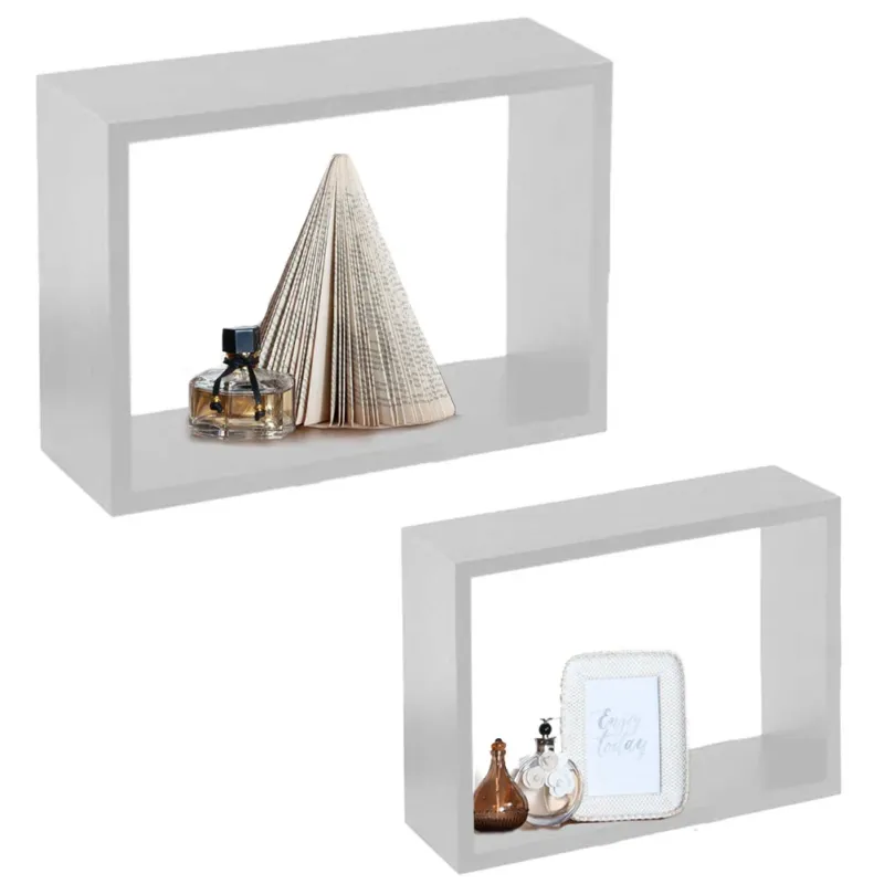 Offerta Lampo Set 2 Mensole a Muro Moduli da Parete Pensili Rettangolari in Legno Bianco 40 cm
