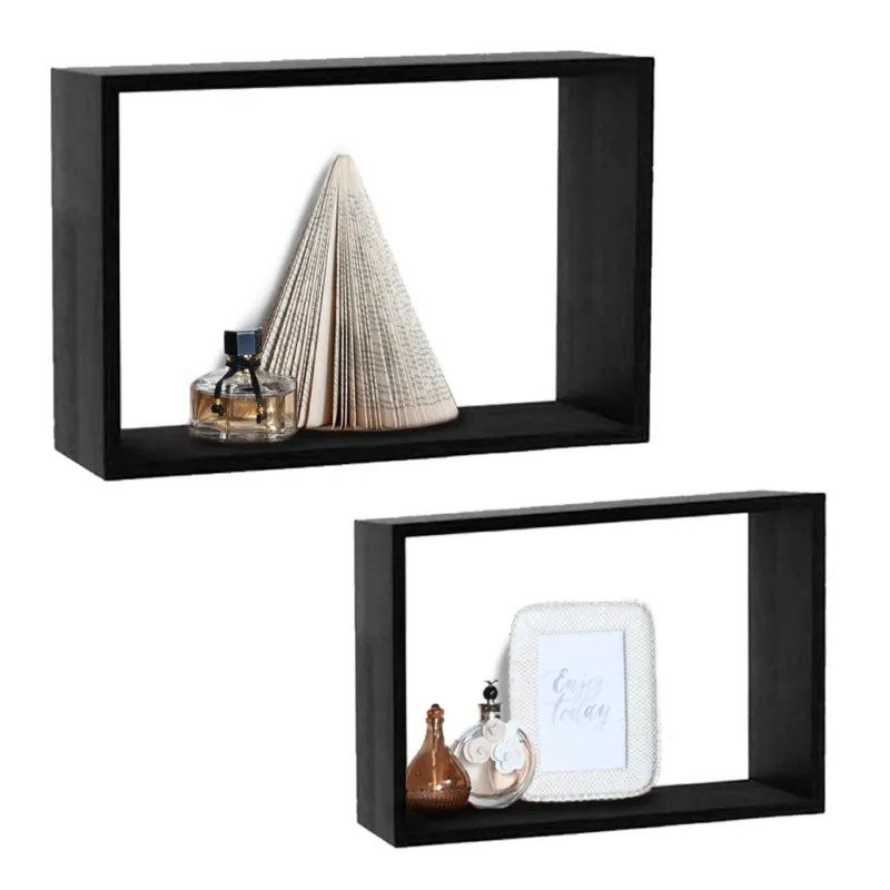 Set 2 Mensole a Muro Moduli da Parete Pensili Rettangolari in Legno Nero 40 cm Compra Oggi Stesso