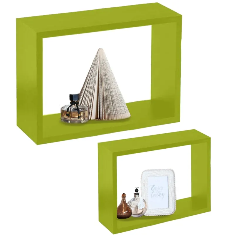 Saldi Set 2 Mensole a Muro Moduli da Parete Pensili Rettangolari in Legno Verde 40 cm