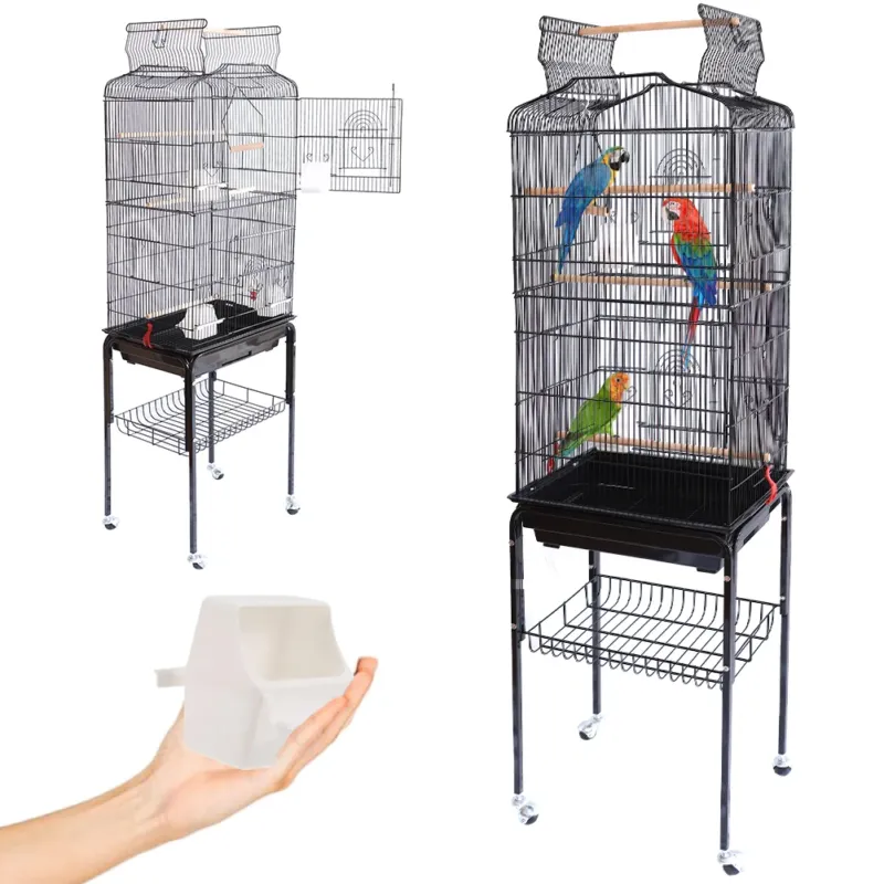 Gabbia Voliera per Uccelli Nera per Pappagalli con Tetto Apribile 46x35x148 cm Non Perdere
