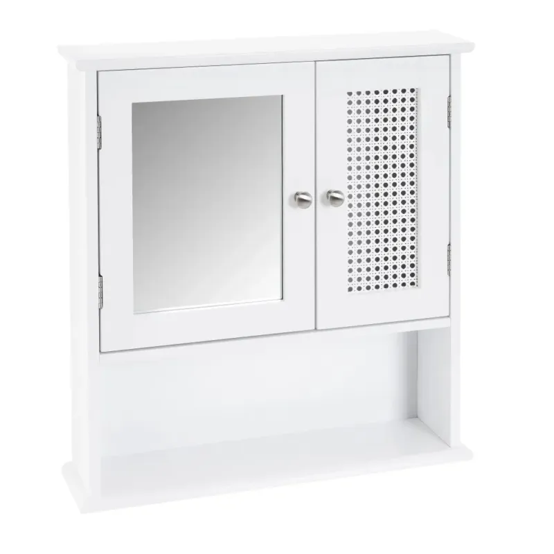 Pagamento Sicuro Mobile a Muro da Bagno Pensile con Griglia e Specchio Legno Bianco 56x13x58H cm