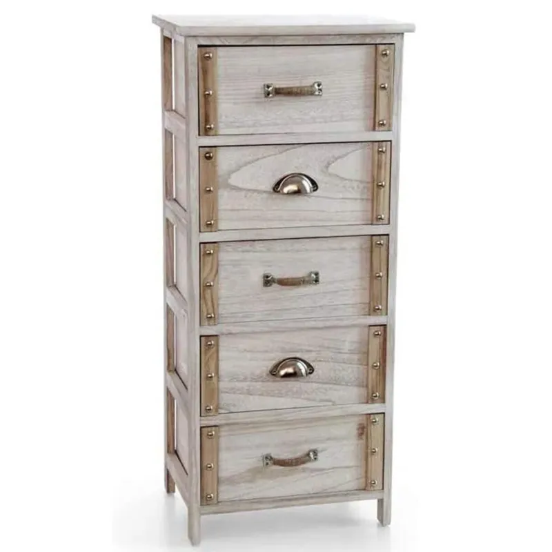 Offerta Del Giorno Mobile Cassettiera Mobiletto 5 Cassetti in Legno Design Bianco Anticato 30x41x90