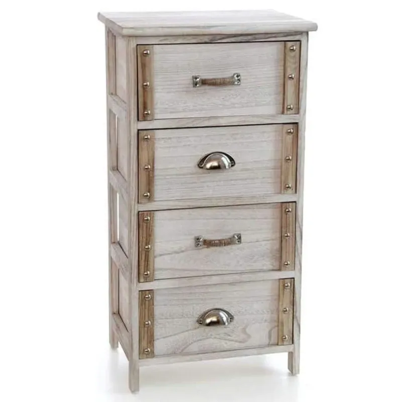 Mobile Cassettiera Mobiletto 4 Cassetti in Legno Design Bianco Anticato 30x41x73 Non Perdere