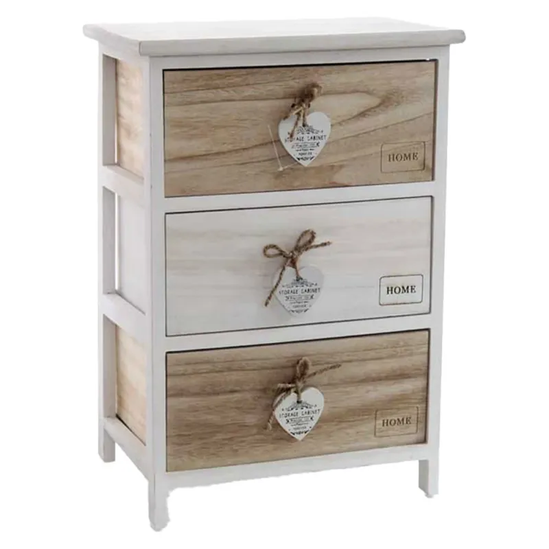 Cassettiera Mobiletto Salvaspazio 3 Cassetti Legno Ripiani Larghi Stile Retro Cuori Di Tendenza
