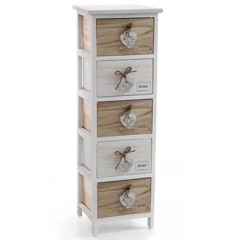 Cassettiera Mobiletto Salvaspazio 5 Cassetti Legno Slim Stile Retro Design Cuori Saldi